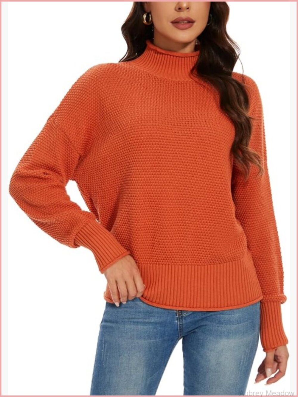 100% Cotton Oversized Turtleneck Sweater Loose Long Sleeve Pullover